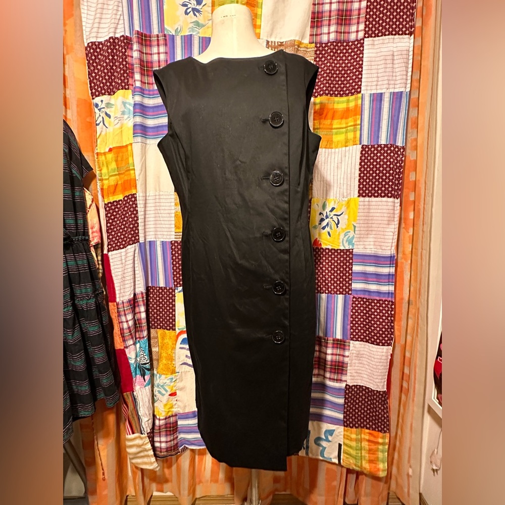 Anne Klein Black Button-Detail Midi Dress